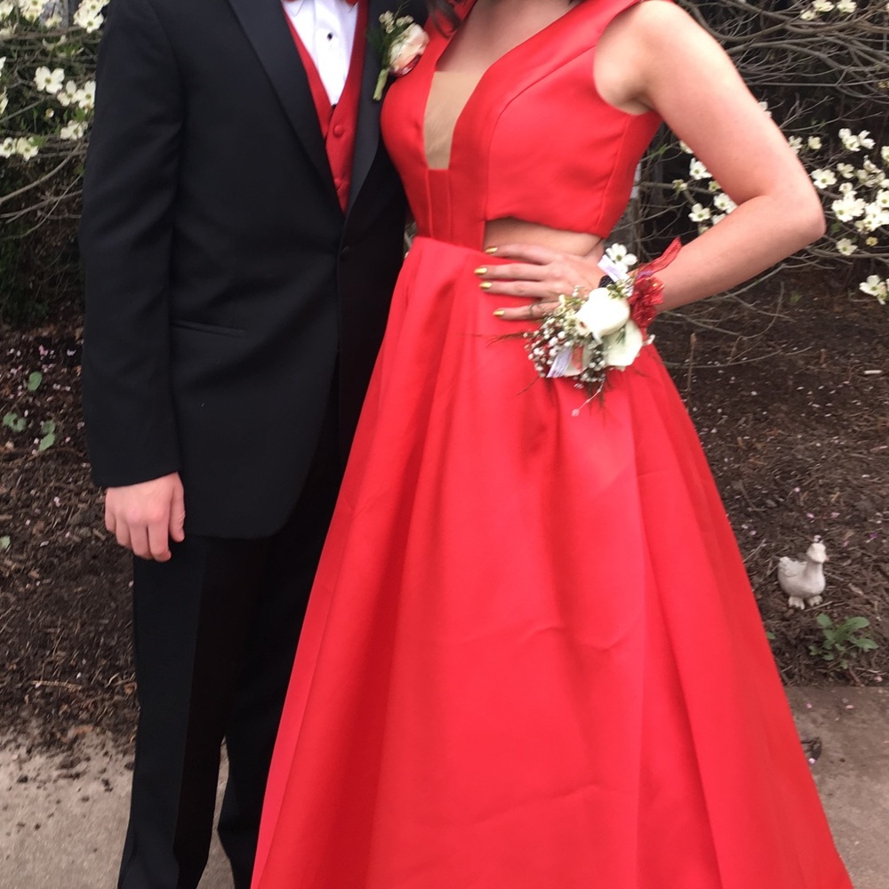 Red prom dress with cutouts